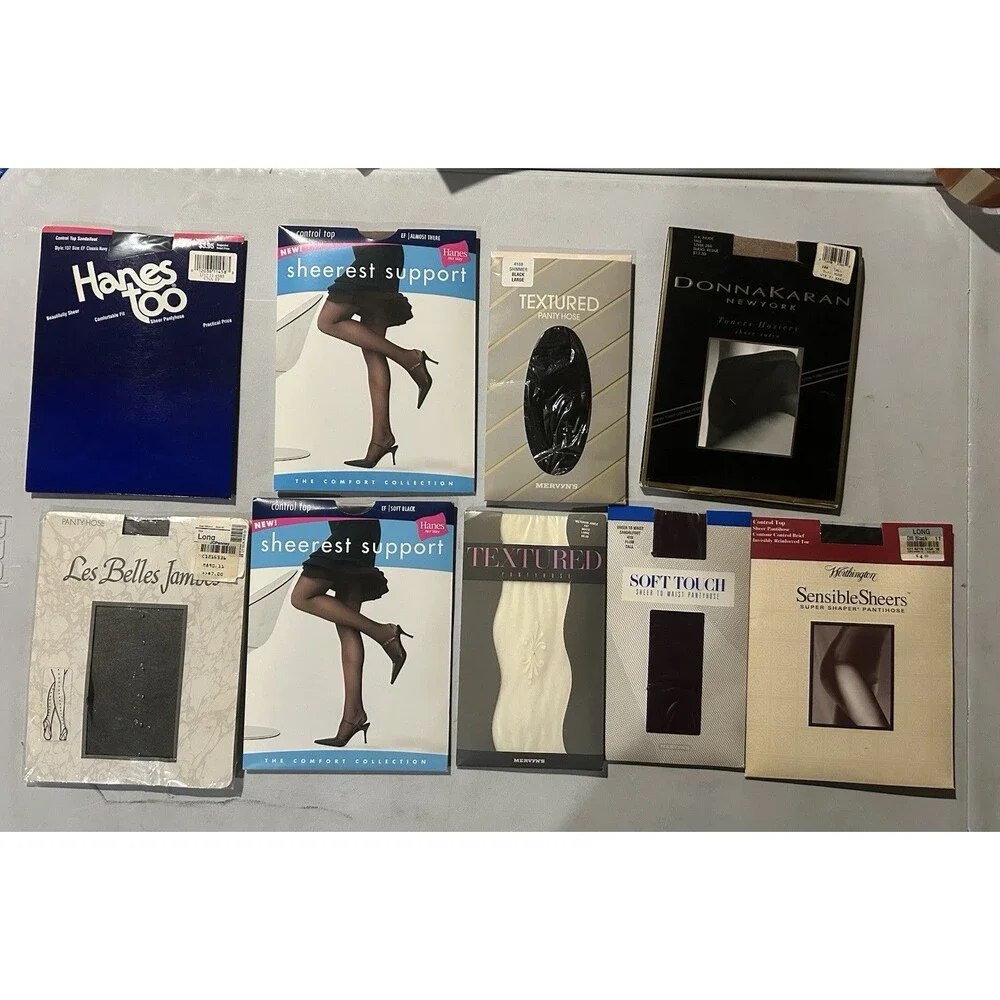 Vintage NOS Pantyhose Hosiery Lot Hanes Donna Karan Mervyn’s Worthington 9 Pc